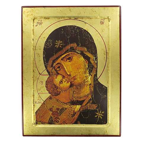 Icona Volto della Tenerezza, Madonna di Vladimir, produzione greca su legno - 31,5 x 24,5 cm