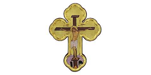 Croce icona Cristo morente, produzione greca in legno e sfondo foglia oro - 28 x 21 cm