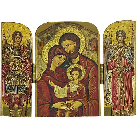Trittico Sacra Famiglia, produzione greca in legno - 9,5 x 7 cm
