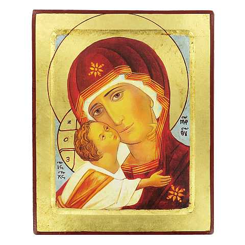 Icona Madonna della Tenerezza, Vergine di Vladimir, produzione greca su legno - 24,5 x 20 cm