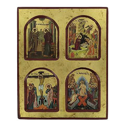 Icona scene della vita di Gesù, produzione greca in legno - 22 x 18 cm