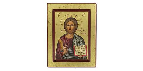 Icona Cristo Pantocratore con libro aperto, produzione greca su legno - 23,5 x 18,5 cm