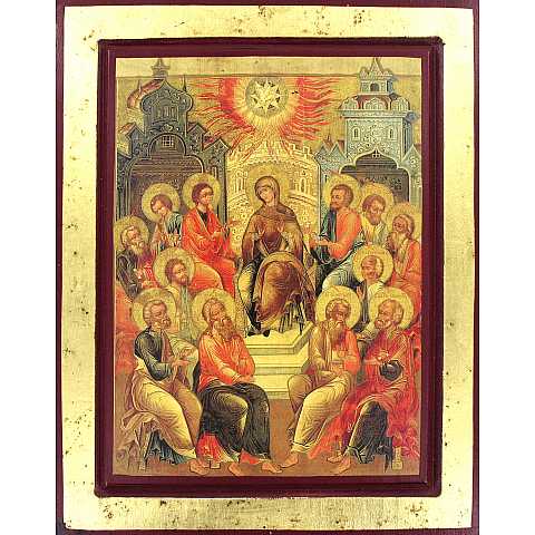 Icona Discesa dello Spirito Santo, Pentecoste, produzione greca su legno - 32 x 24 cm