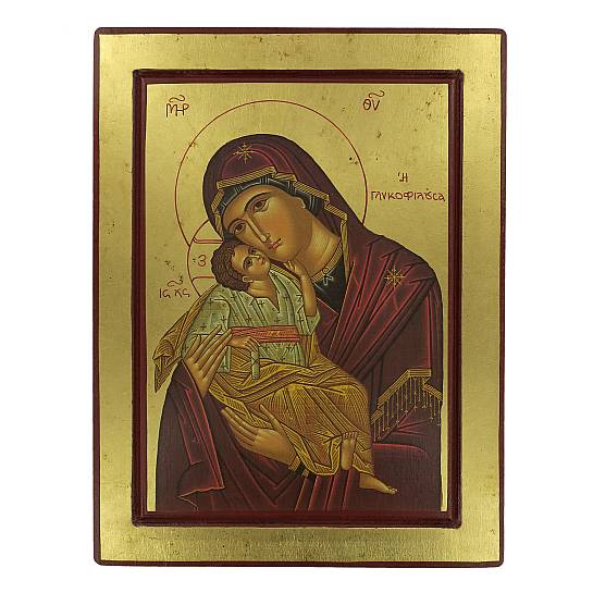 Icona Madonna della Tenerezza, Vergine di Vladimir, produzione greca su legno - 33 x 25,5 cm