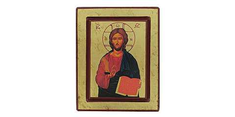 Icona Cristo Pantocratore con libro aperto, produzione greca su legno - 17 x 13,5 cm