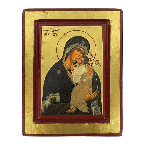 Icona Madre di Dio di Jaroslav, produzione greca su legno - 15,5 x 12 cm