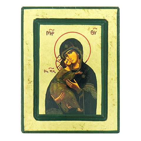 Icona Madonna di Vladimir, produzione greca su legno - 14,5 x 11,5 cm