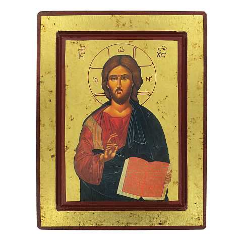 Icona Cristo Pantocratore con libro aperto, produzione greca su legno - 25 x 19 cm