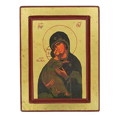 Icona Madonna della Tenerezza, Vergine di Vladimir, produzione greca su legno - 24 x 18 cm