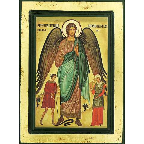 Icona San Raffaele Arcangelo, produzione greca in legno - 25 x 18,5 cm