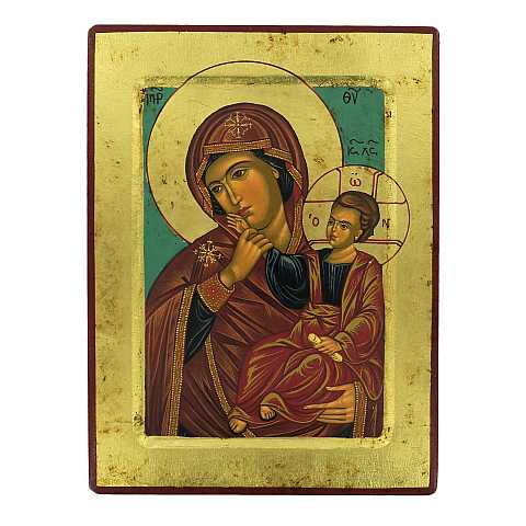 Icona Madonna della Tenerezza, Vergine di Vladimir, produzione greca su legno - 24,5 x 18 cm