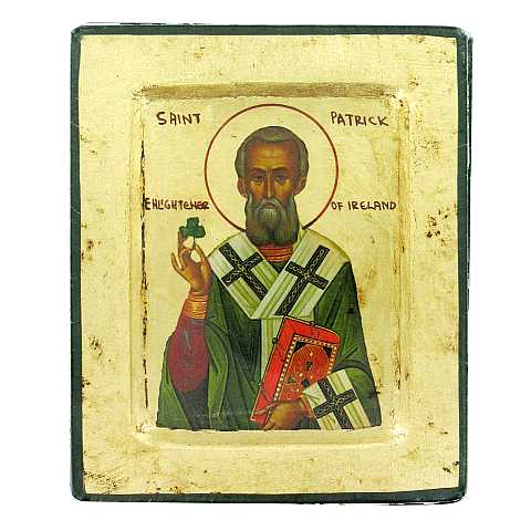 Icona Saint Patrick / San Patrizio, produzione greca su legno - 14 x 11 cm 
