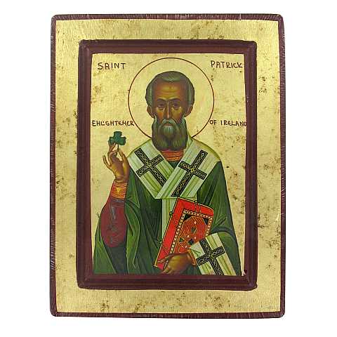 Icona Saint Patrick / San Patrizio, produzione greca su legno - 18,5 x 14,5 cm 
