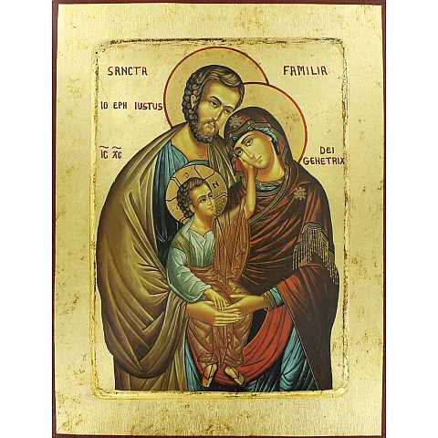 Icona Sacra Famiglia, produzione greca su legno - 13 x 10 cm
