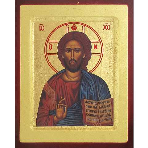 Icona Cristo Pantocratore libro aperto stampa su legno scavato - 17 x 13 cm