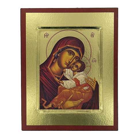 Icona Madonna con manto rosso stampa su legno scavato - 24 x 19 cm