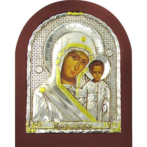 Icona Madonna Bambino con riza resinata color argento - 12,5 x 10,5 cm