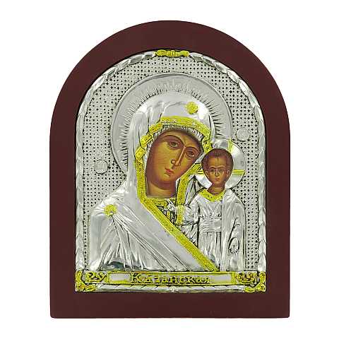055801MB Icona Madonna Bambino con riza resinata, color argento, 18x15 cm