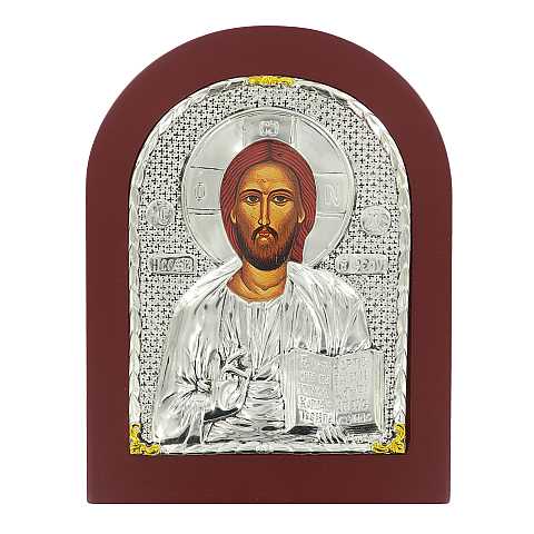 Icona Cristo Pantocratore con riza resinata color argento - 22 x 17 cm