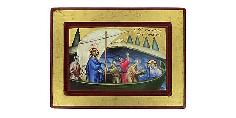 Icona Gesù e Discepoli - tempesta sedata, produzione greca su legno (20 x 15 cm)
