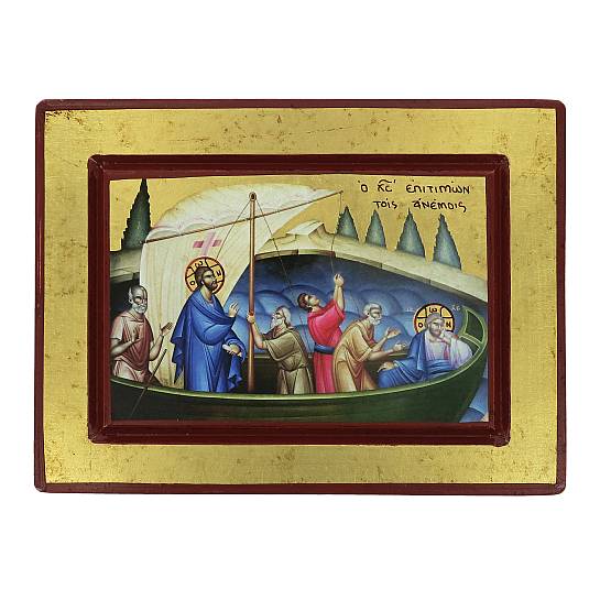 Icona Gesù e Discepoli - tempesta sedata, produzione greca su legno (20 x 15 cm)