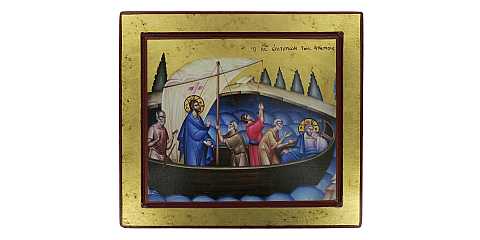 Icona Gesù e Discepoli - tempesta sedata, produzione greca su legno (29,5 x 26,5 cm)