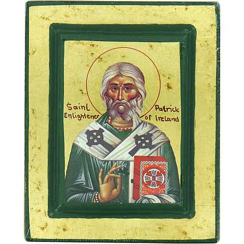 Icona Saint Patrick / San Patrizio, produzione greca su legno - 13,5 x 11 cm