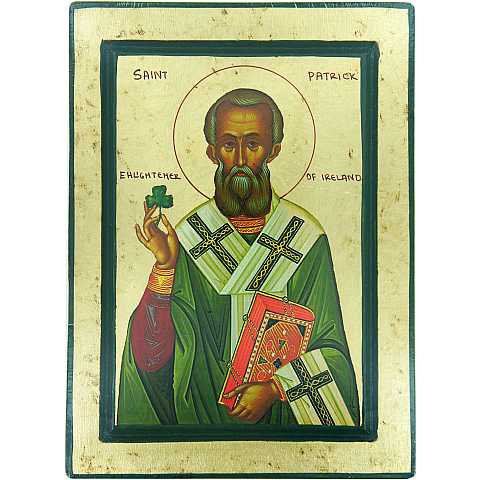 Icona Saint Patrick / San Patrizio, produzione greca su legno - 25 x 18 cm
