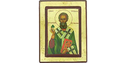 Icona Saint Patrick libro in mano Greca in legno - 19 x 14,5 Cm 