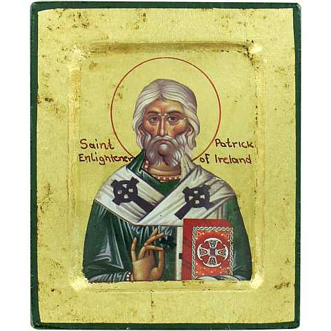Icona Saint Patrick / San Patrizio, produzione greca su legno - 13 x 11 cm