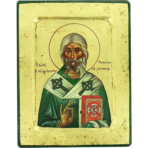 Icona Saint Patrick / San Patrizio, produzione greca su legno - 19 x 14 cm