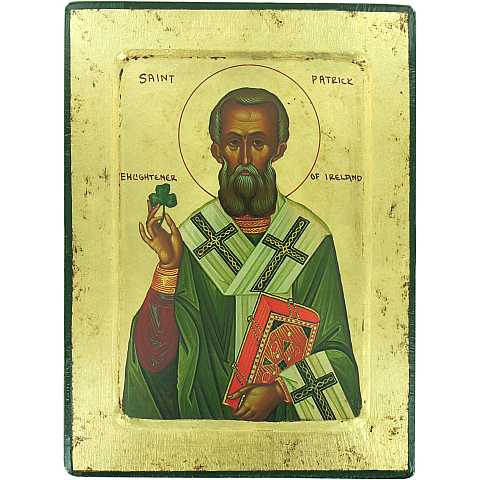Icona Saint Patrick / San Patrizio, produzione greca su legno - 24 x 18 cm