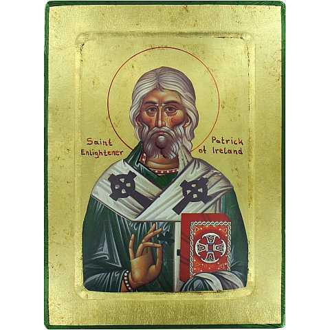 Icona Saint Patrick / San Patrizio, produzione greca su legno - 25,5 x 18,5 cm