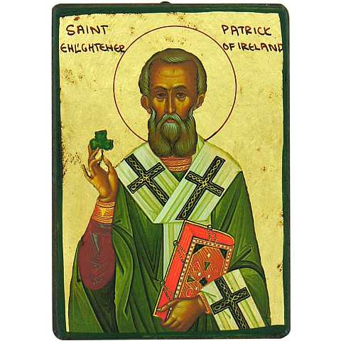 Icona Saint Patrick / San Patrizio, produzione greca su legno - 10 x 7,5 cm