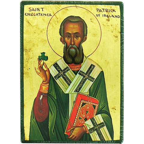 Icona Saint Patrick / San Patrizio, produzione greca su legno - 14 x 10,5 cm