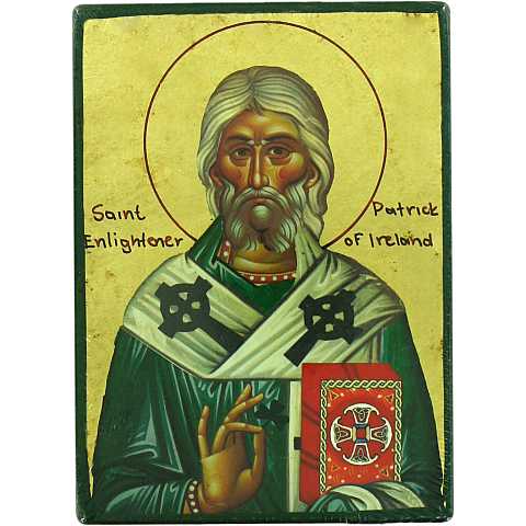 Icona Saint Patrick / San Patrizio, produzione greca su legno - 14 x 10,5 cm