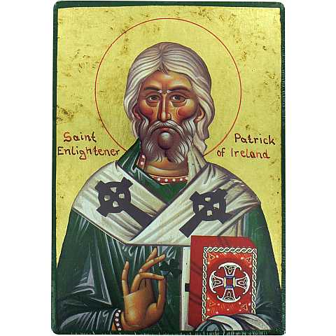 Icona Saint Patrick / San Patrizio, produzione greca su legno - 19 x 13 cm