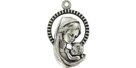Medaglia Madonna Bambino in metallo ossidato - 2,6 cm