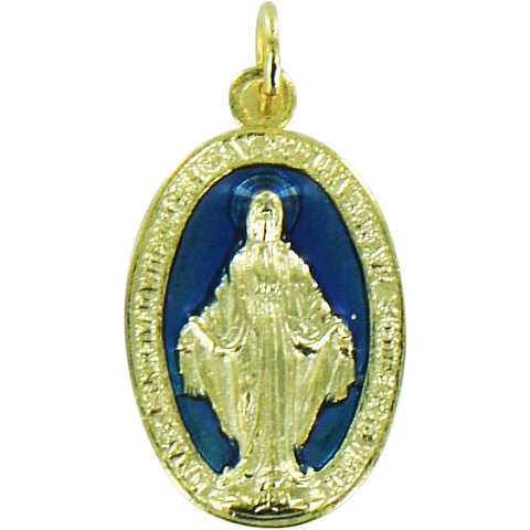 Medaglia Madonna Miracolosa in metallo dorato con smalto blu cm 2,2