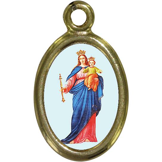 Medaglia Madonna Ausiliatrice in metallo dorato e resina - 1,5 cm