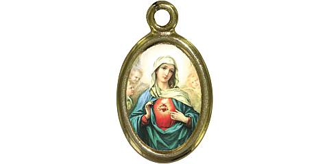 Medaglia Sacro Cuore Maria in metallo dorato e resina - 1,5 cm