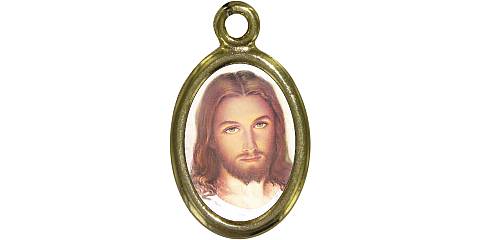 Medaglia Volto Gesù in metallo dorato e resina - 1,5 cm