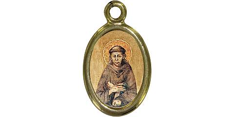 Medaglia San Francesco in metallo dorato e resina - 1,5 cm
