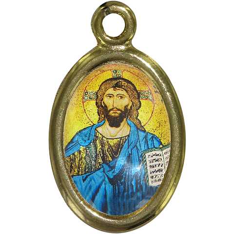 Medaglia Cristo con libro aperto in metallo dorato e resina - 1,5 cm