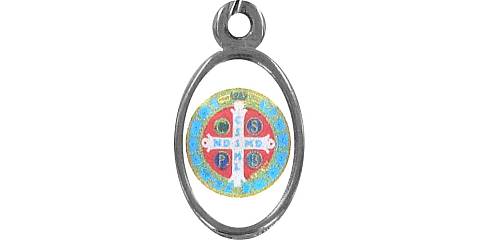 Medaglia croce San Benedetto in metallo nichelato e resina - 1,5 cm