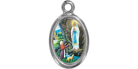 Medaglia Madonna di Lourdes in metallo nichelato e resina - 1,5 cm