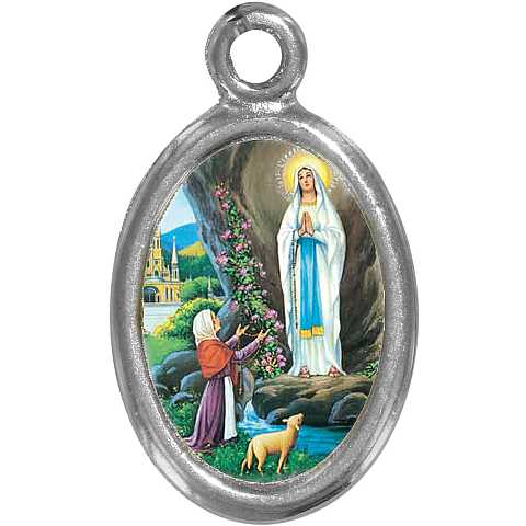 Medaglia Madonna di Lourdes in metallo nichelato e resina - 1,5 cm