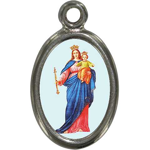 Medaglia Madonna Ausiliatrice in metallo nichelato e resina - 1,5 cm