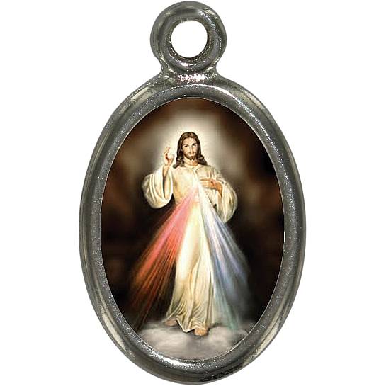 Medaglia Gesù Misericordioso in metallo nichelato e resina - 1,5 cm