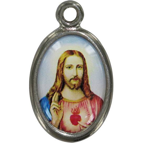 Medaglia Sacro Cuore di Gesù in metallo nichelato e resina - 1,5 cm